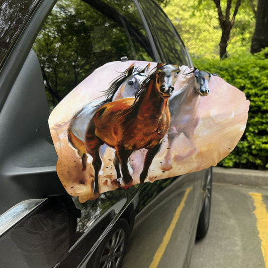 Running Horses Painting Print Car Side Mirror Covers