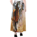 Running Horses Painting Print Chiffon Maxi Skirt