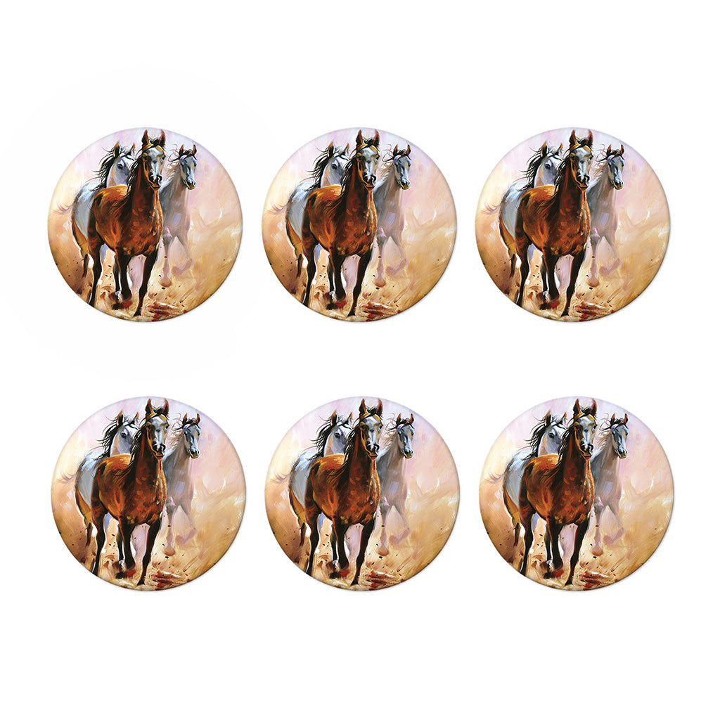 Running Horses Painting Print Coaster Set