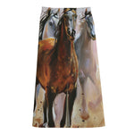 Running Horses Painting Print Cotton Front Slit Maxi Skirt