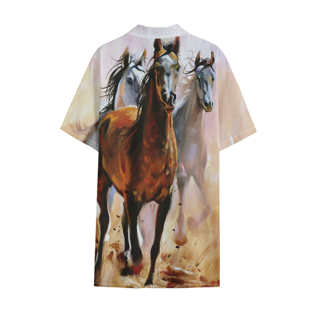 Running Horses Painting Print Cotton Hawaiian Shirt