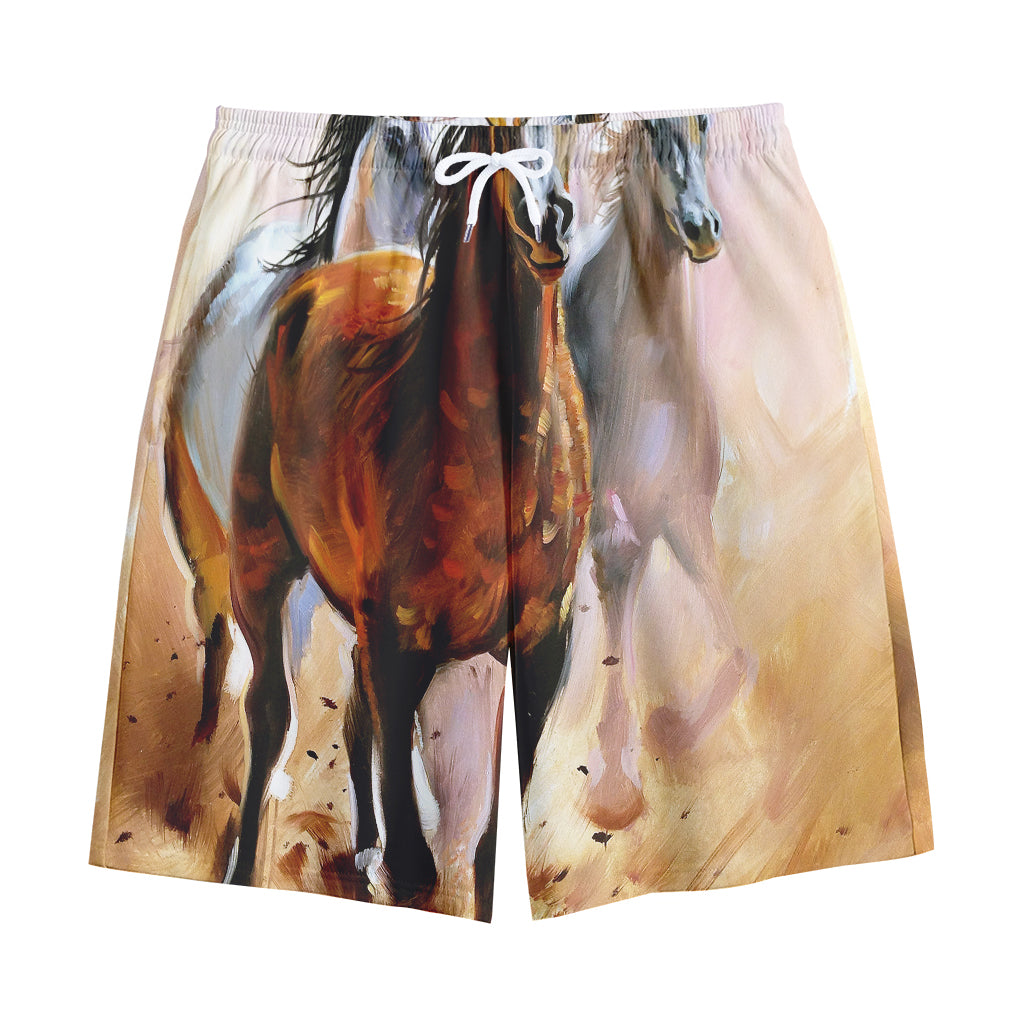 Running Horses Painting Print Cotton Shorts