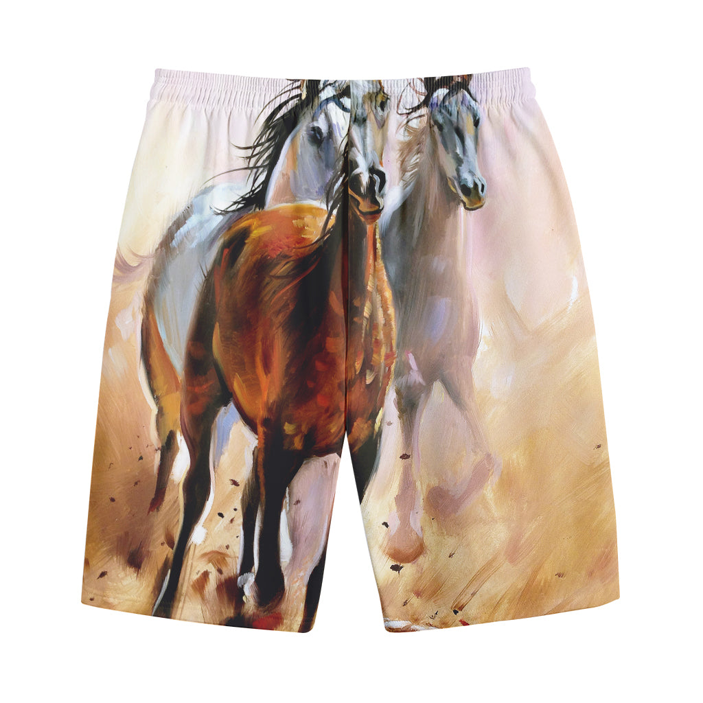 Running Horses Painting Print Cotton Shorts