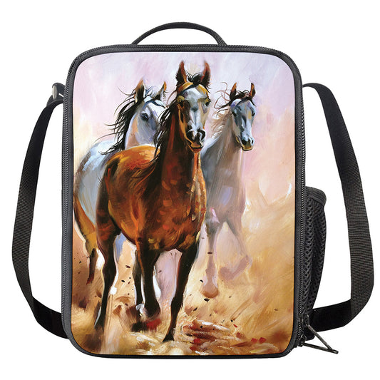 Running Horses Painting Print Crossbody Lunch Bag