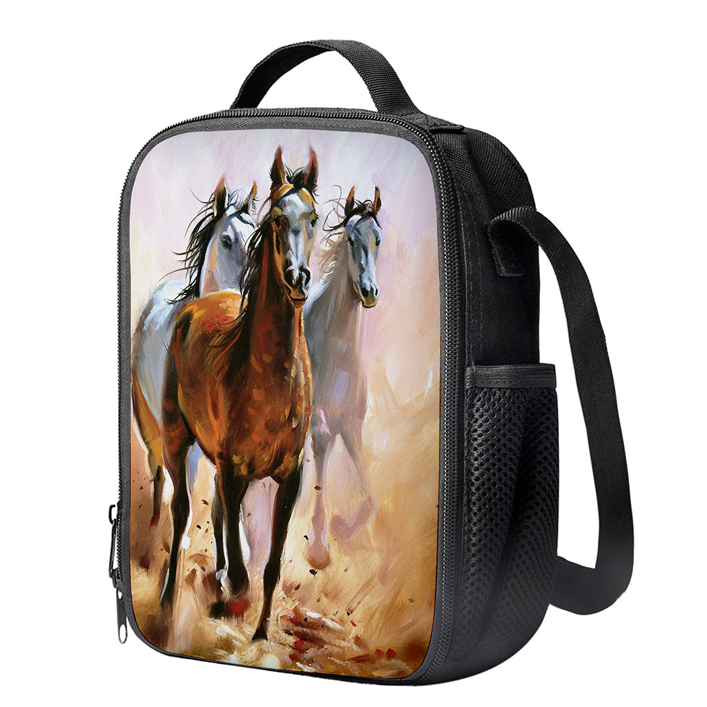 Running Horses Painting Print Crossbody Lunch Bag