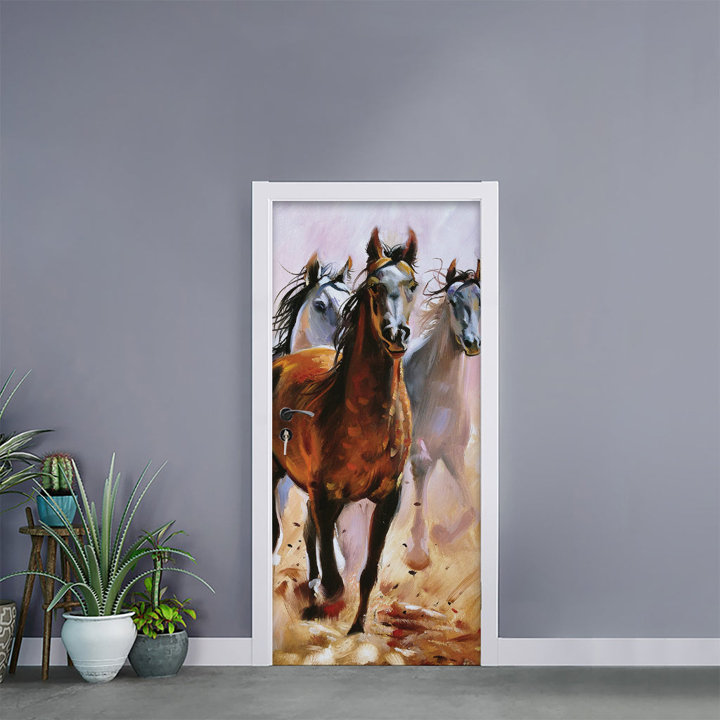 Running Horses Painting Print Door Sticker