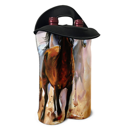 Running Horses Painting Print Double Neoprene Wine Tote