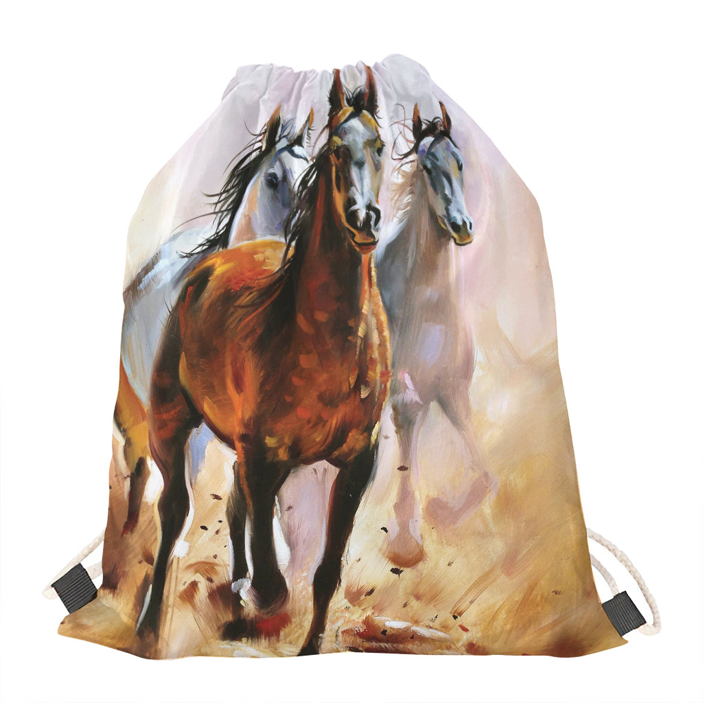 Running Horses Painting Print Drawstring Bag