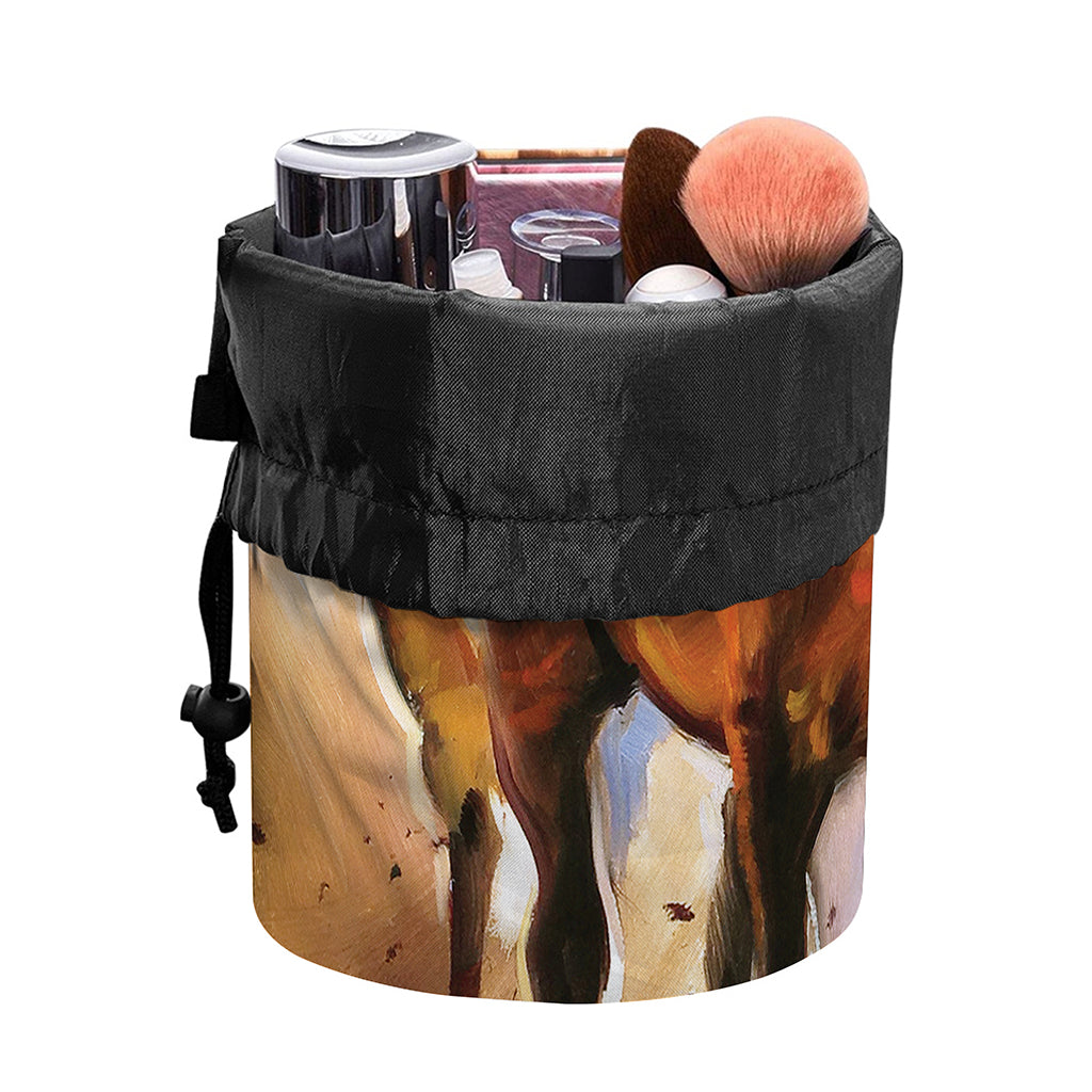 Running Horses Painting Print Drawstring Makeup Bag