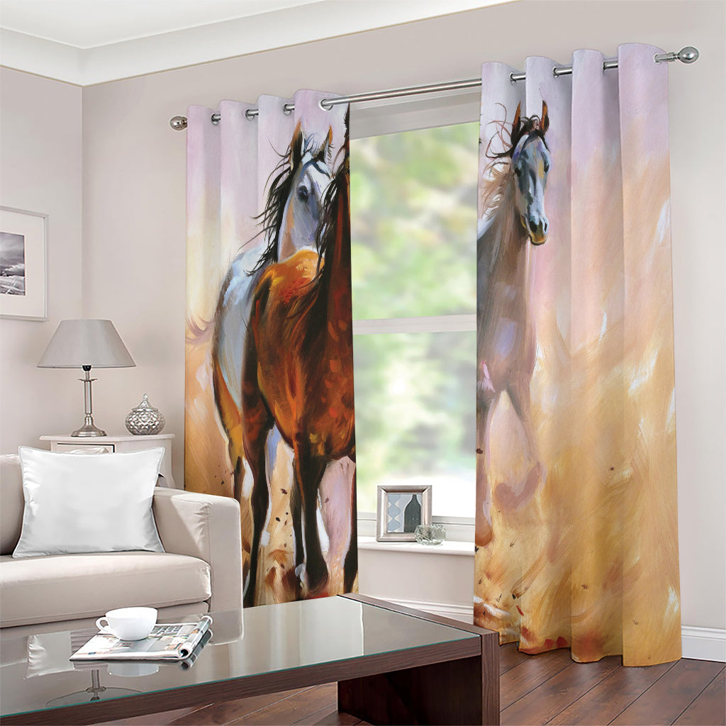 Running Horses Painting Print Extra Wide Grommet Curtains