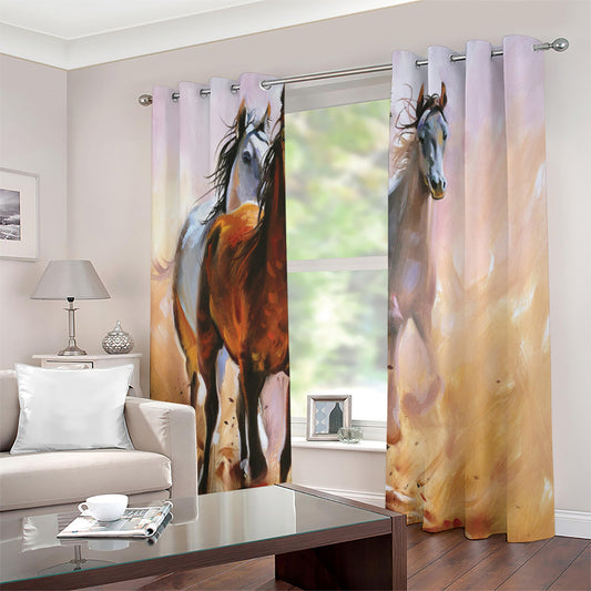 Running Horses Painting Print Extra Wide Grommet Curtains