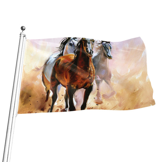 Running Horses Painting Print Flag