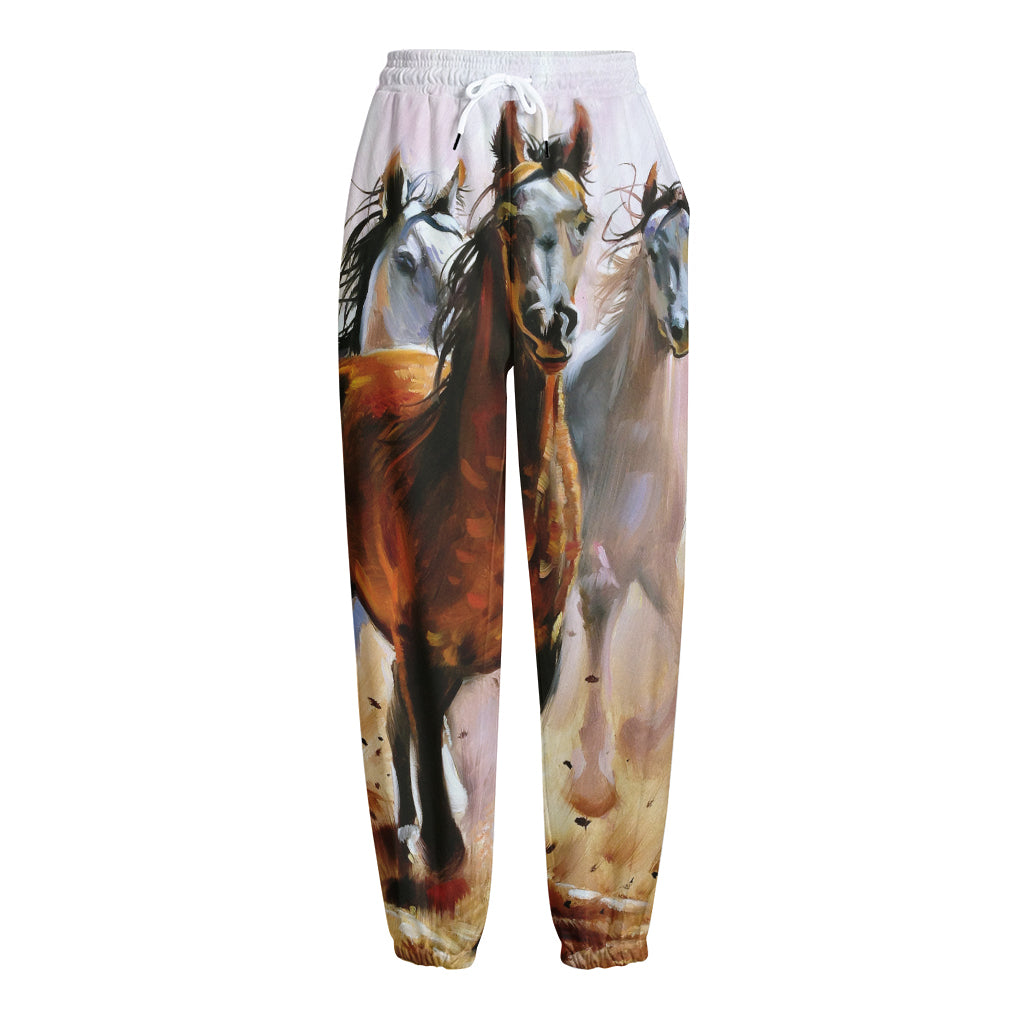 Running Horses Painting Print Fleece Lined Knit Pants
