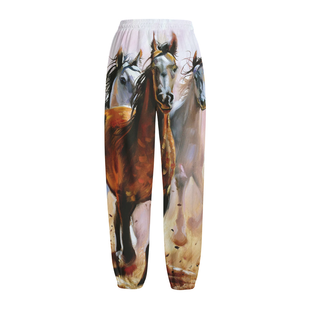 Running Horses Painting Print Fleece Lined Knit Pants