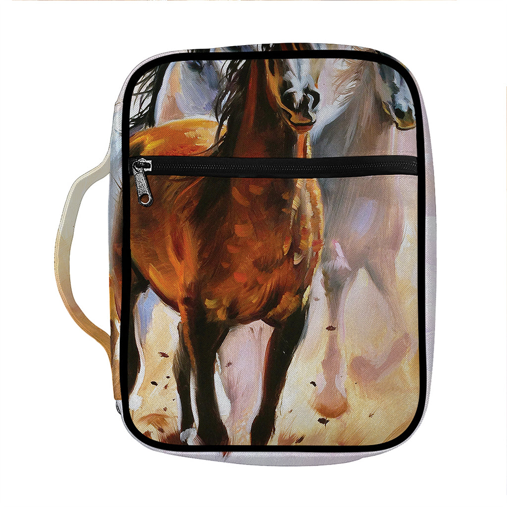 Running Horses Painting Print Front Pocket Bible Bag