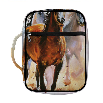 Running Horses Painting Print Front Pocket Bible Bag