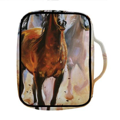 Running Horses Painting Print Front Pocket Bible Bag