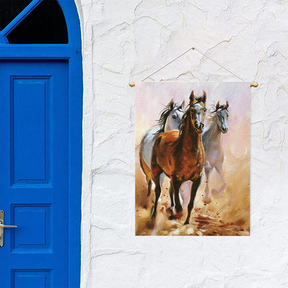 Running Horses Painting Print Garden Flag