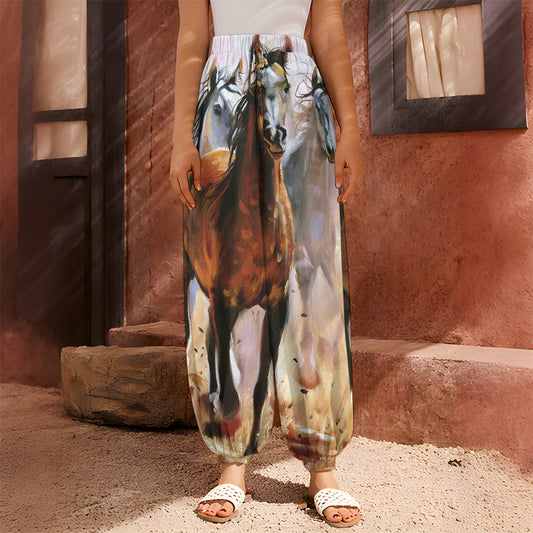 Running Horses Painting Print Harem Pants
