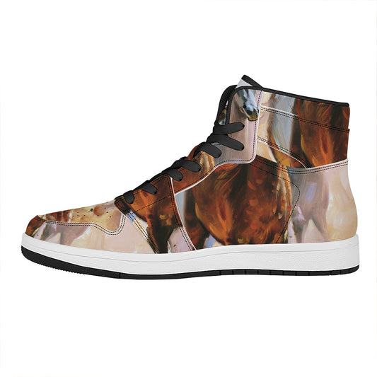 Running Horses Painting Print High Top Leather Sneakers