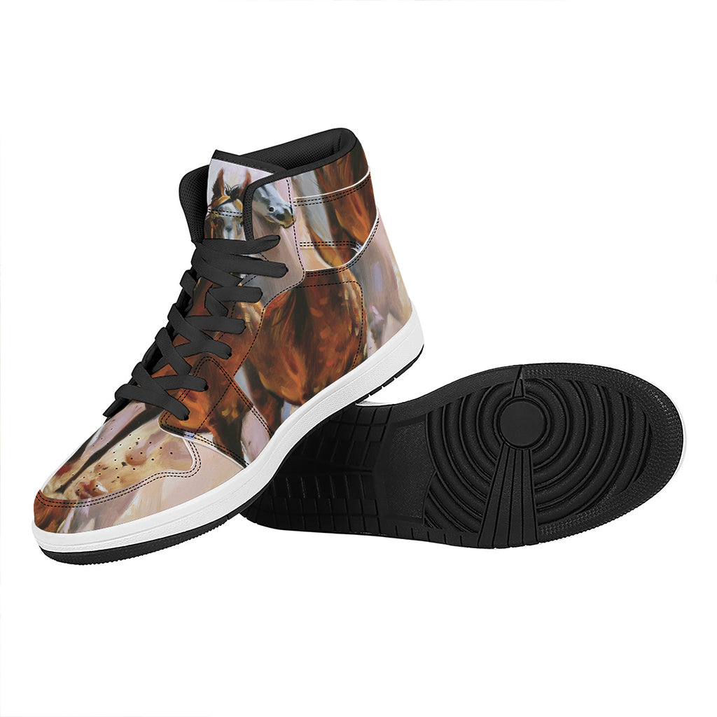 Running Horses Painting Print High Top Leather Sneakers