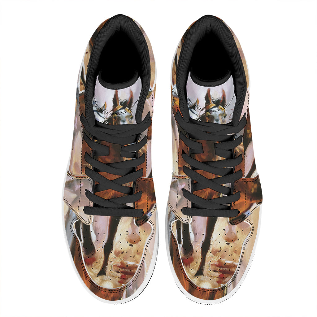 Running Horses Painting Print High Top Leather Sneakers