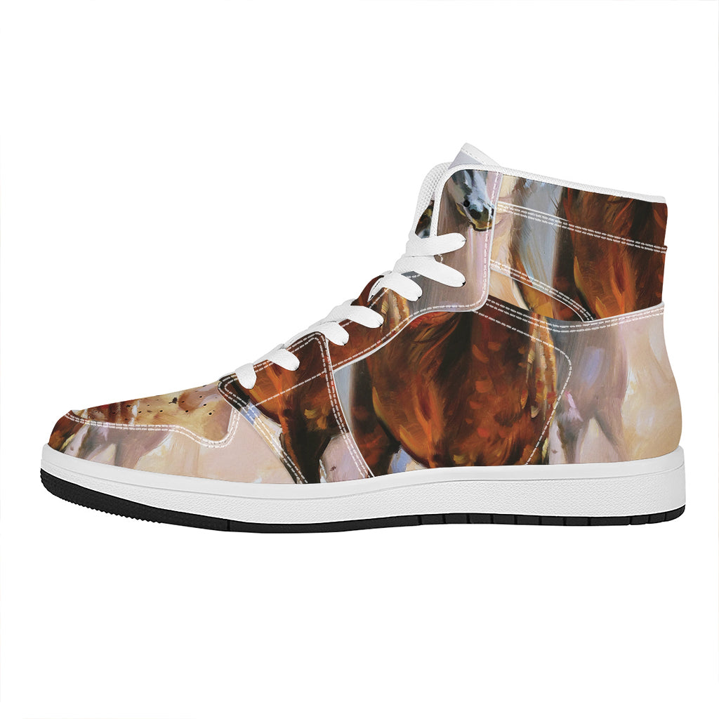 Running Horses Painting Print High Top Leather Sneakers