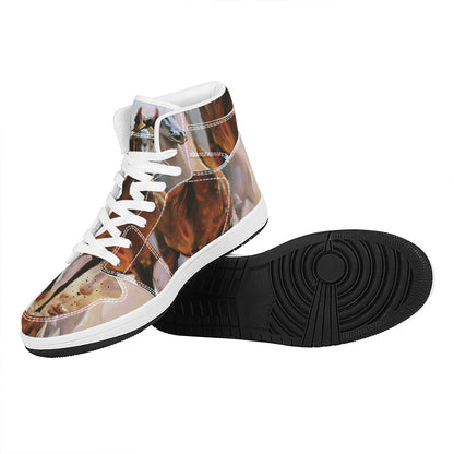 Running Horses Painting Print High Top Leather Sneakers