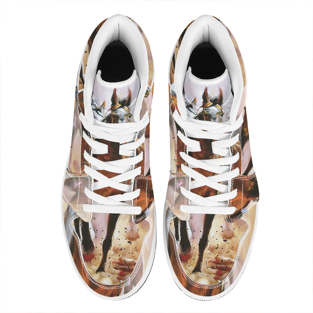 Running Horses Painting Print High Top Leather Sneakers