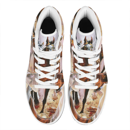 Running Horses Painting Print High Top Leather Sneakers