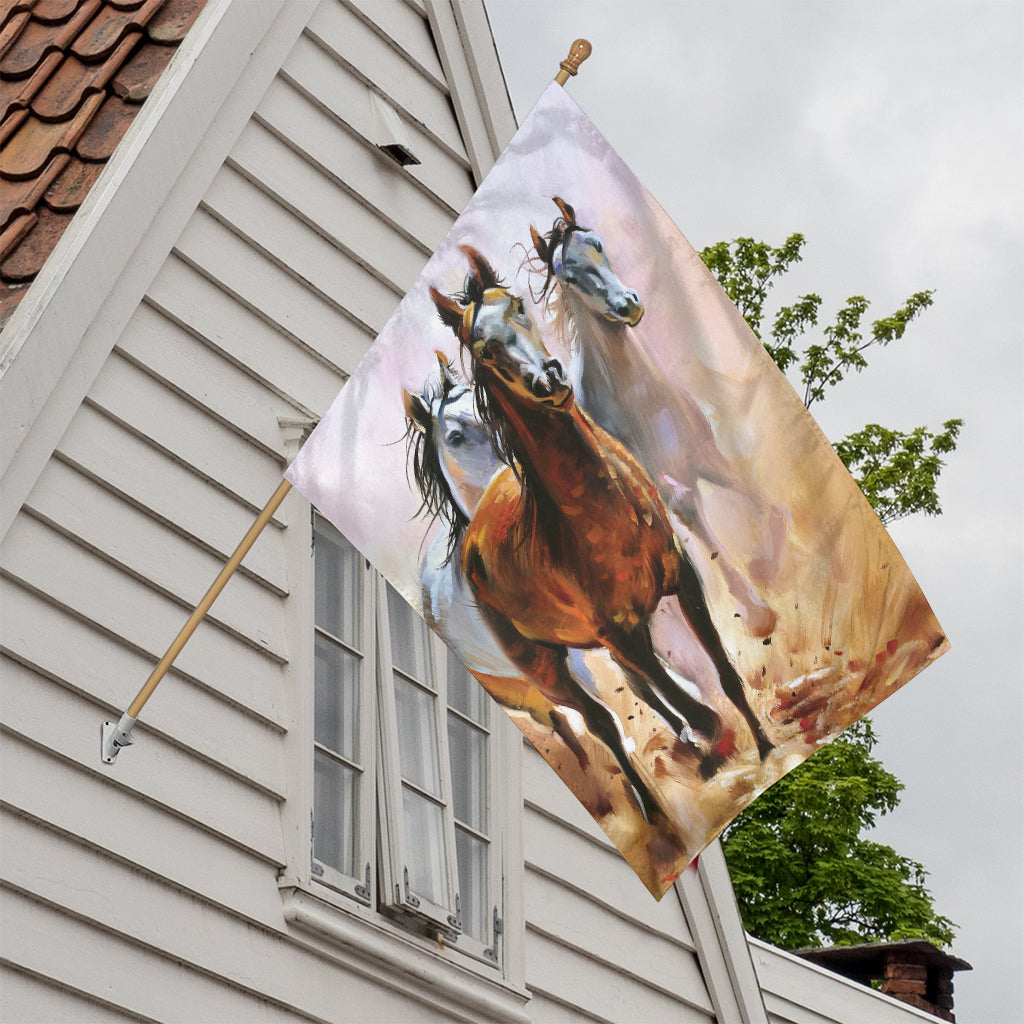 Running Horses Painting Print House Flag