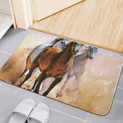 Running Horses Painting Print Indoor Door Mat