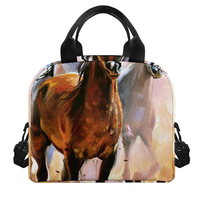 Running Horses Painting Print Insulated Lunch Bag