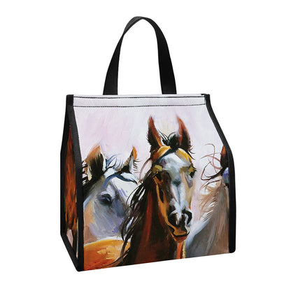 Running Horses Painting Print Insulated Lunch Tote