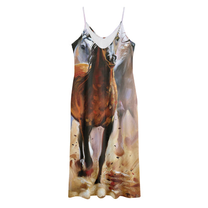 Running Horses Painting Print Jersey Midi Cami Dress