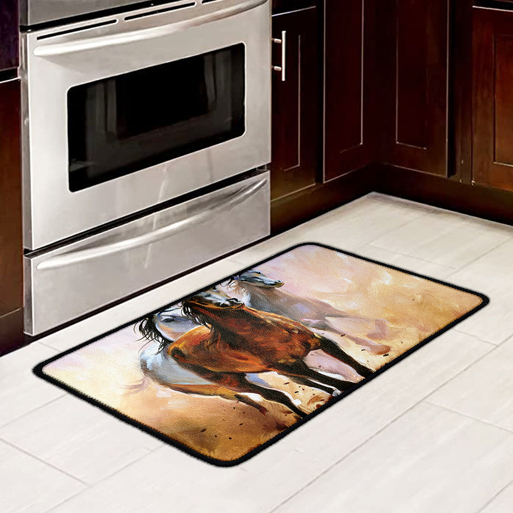 Running Horses Painting Print Kitchen Mat