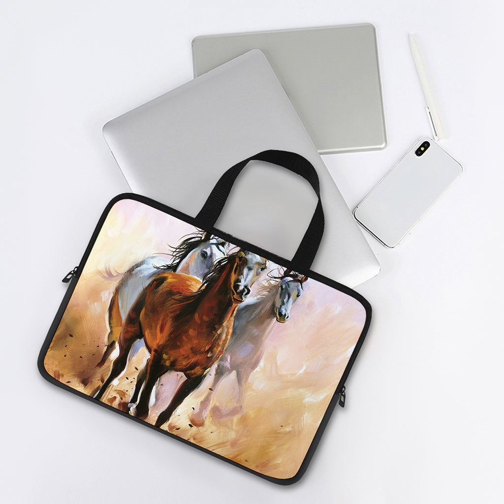 Running Horses Painting Print Laptop Sleeve With Handle