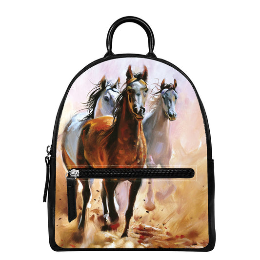 Running Horses Painting Print Leather Backpack