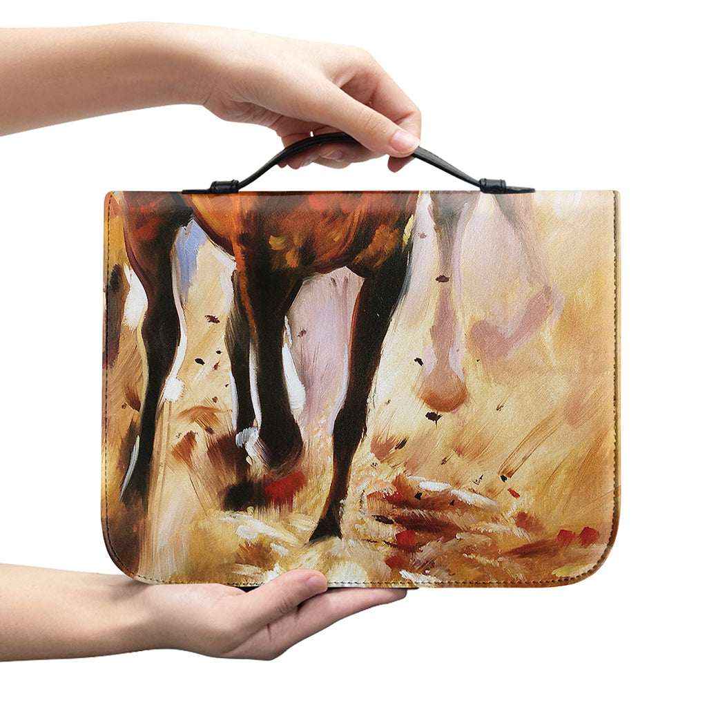 Running Horses Painting Print Leather Bible Cover