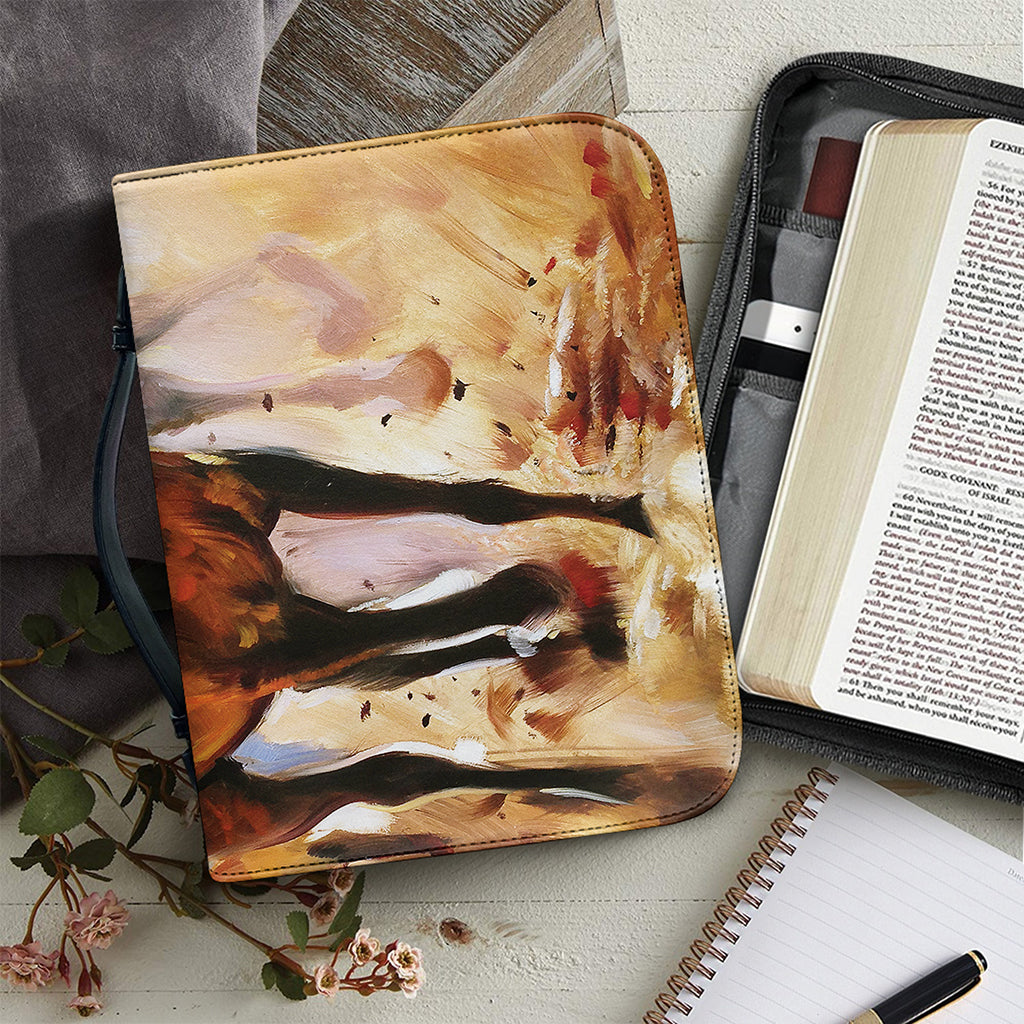 Running Horses Painting Print Leather Bible Cover