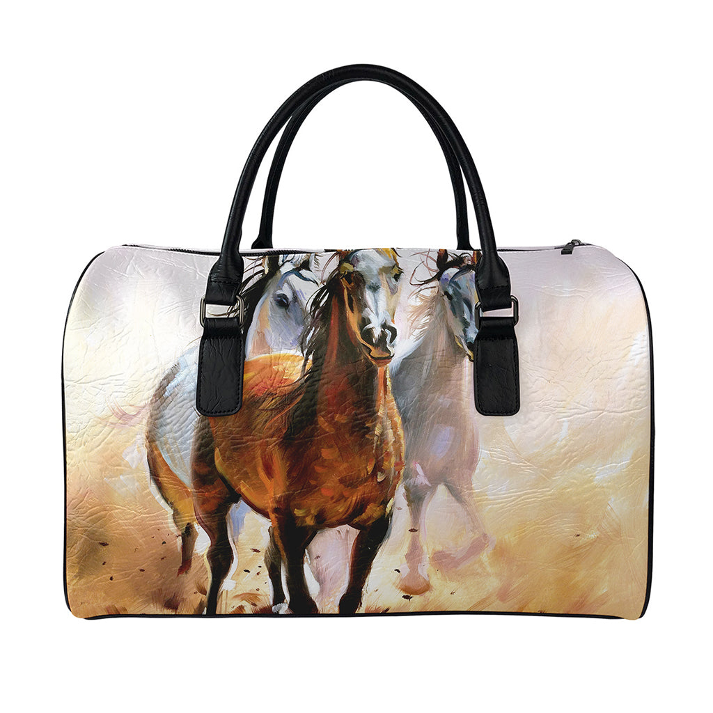 Running Horses Painting Print Leather Duffle Bag