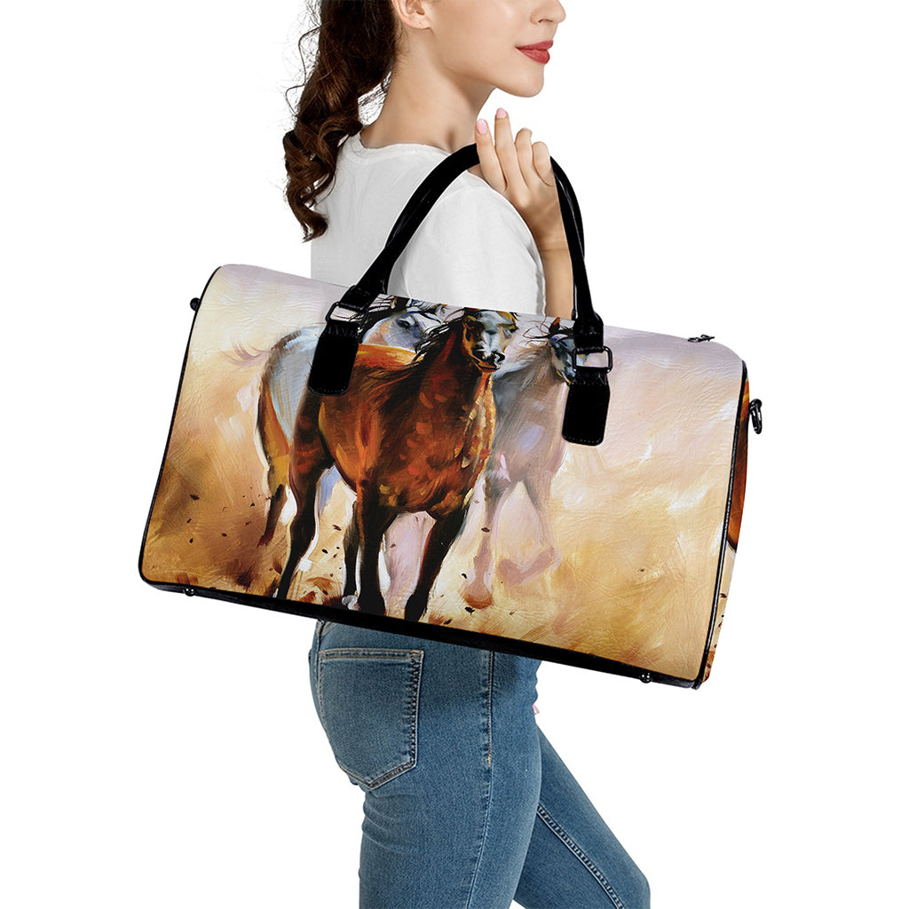 Running Horses Painting Print Leather Duffle Bag