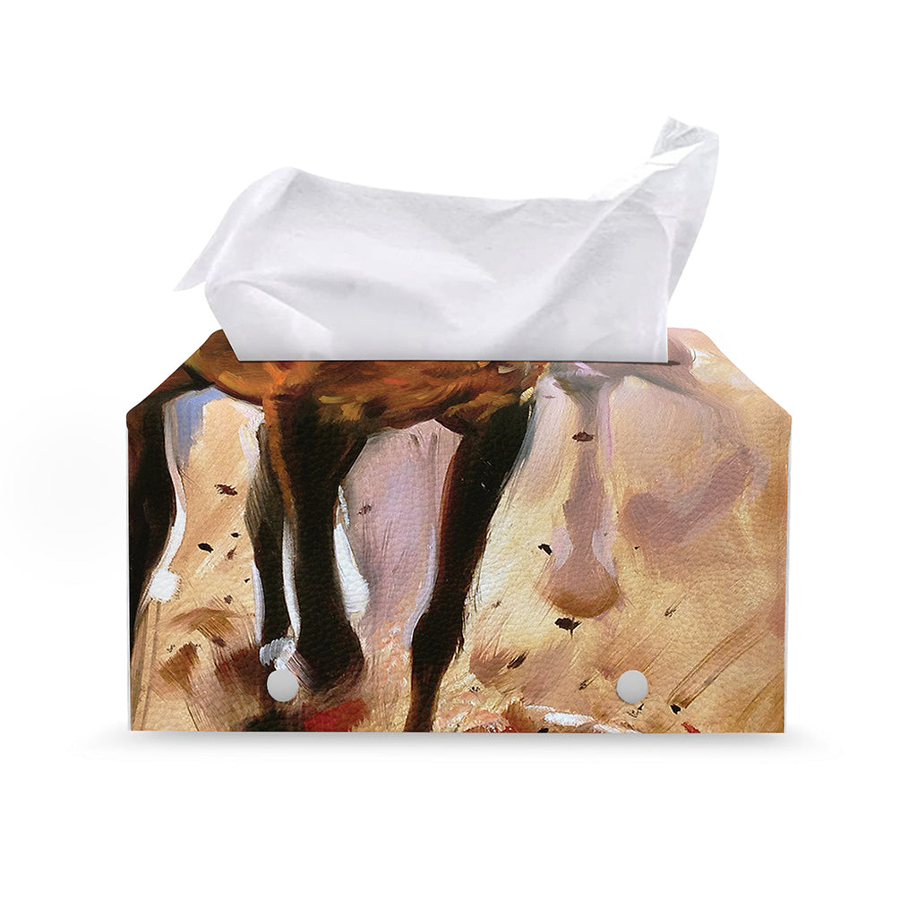Running Horses Painting Print Leather Tissue Box Cover