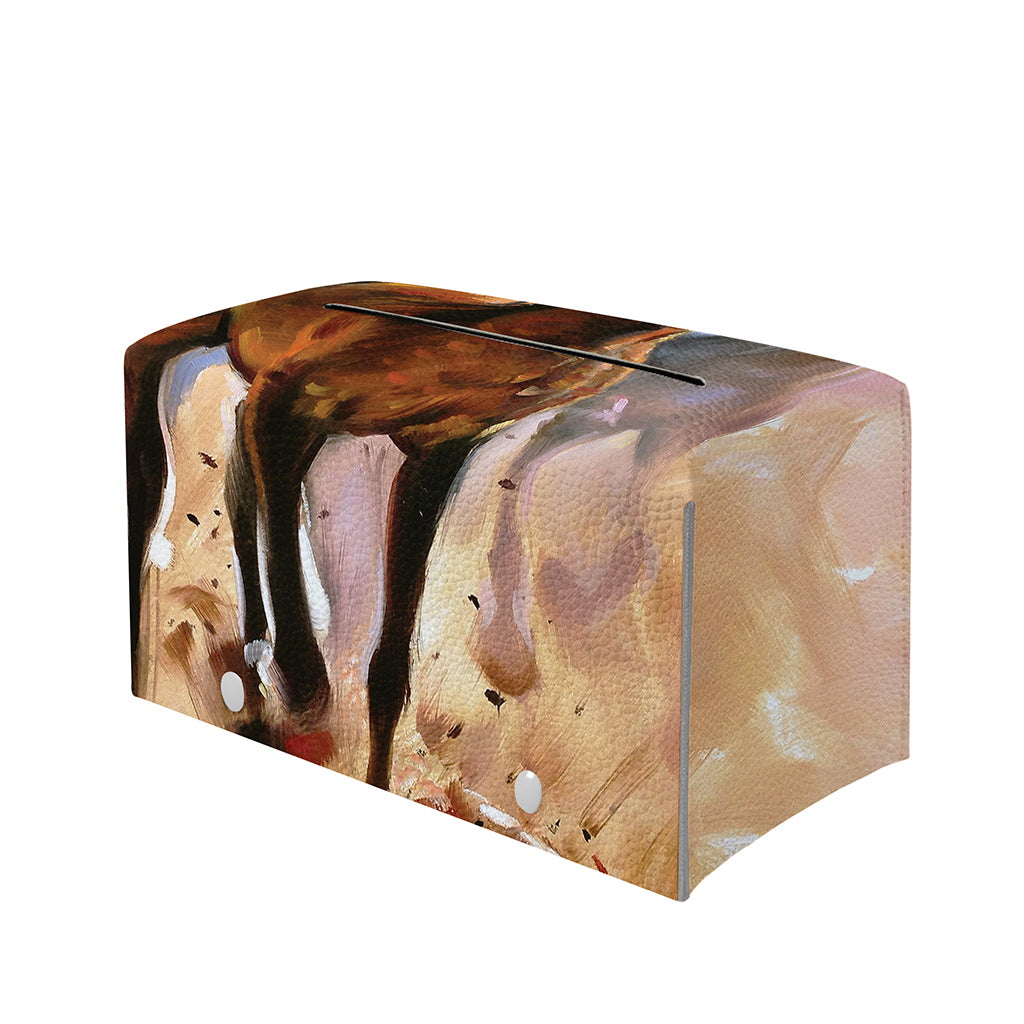 Running Horses Painting Print Leather Tissue Box Cover
