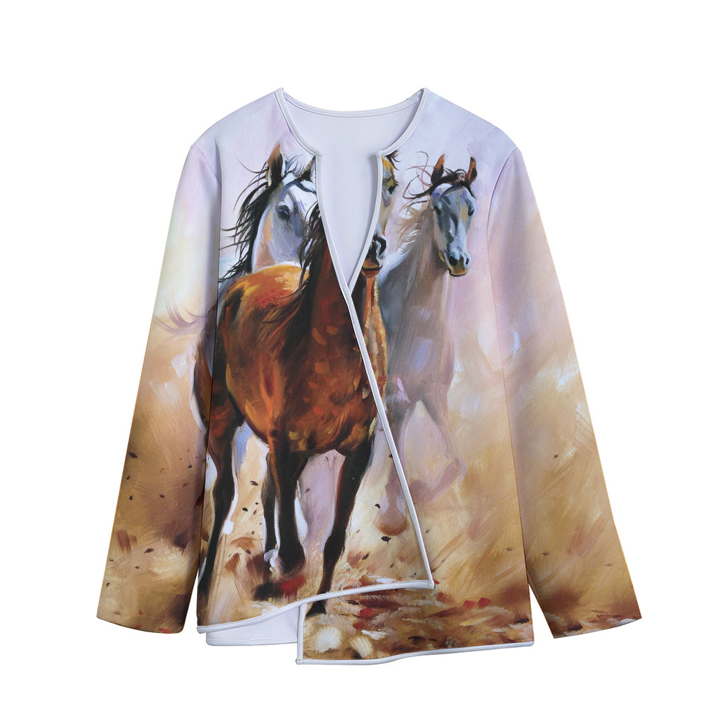 Running Horses Painting Print Long Sleeve Short Coat