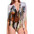 Running Horses Painting Print Long Sleeve Swimsuit