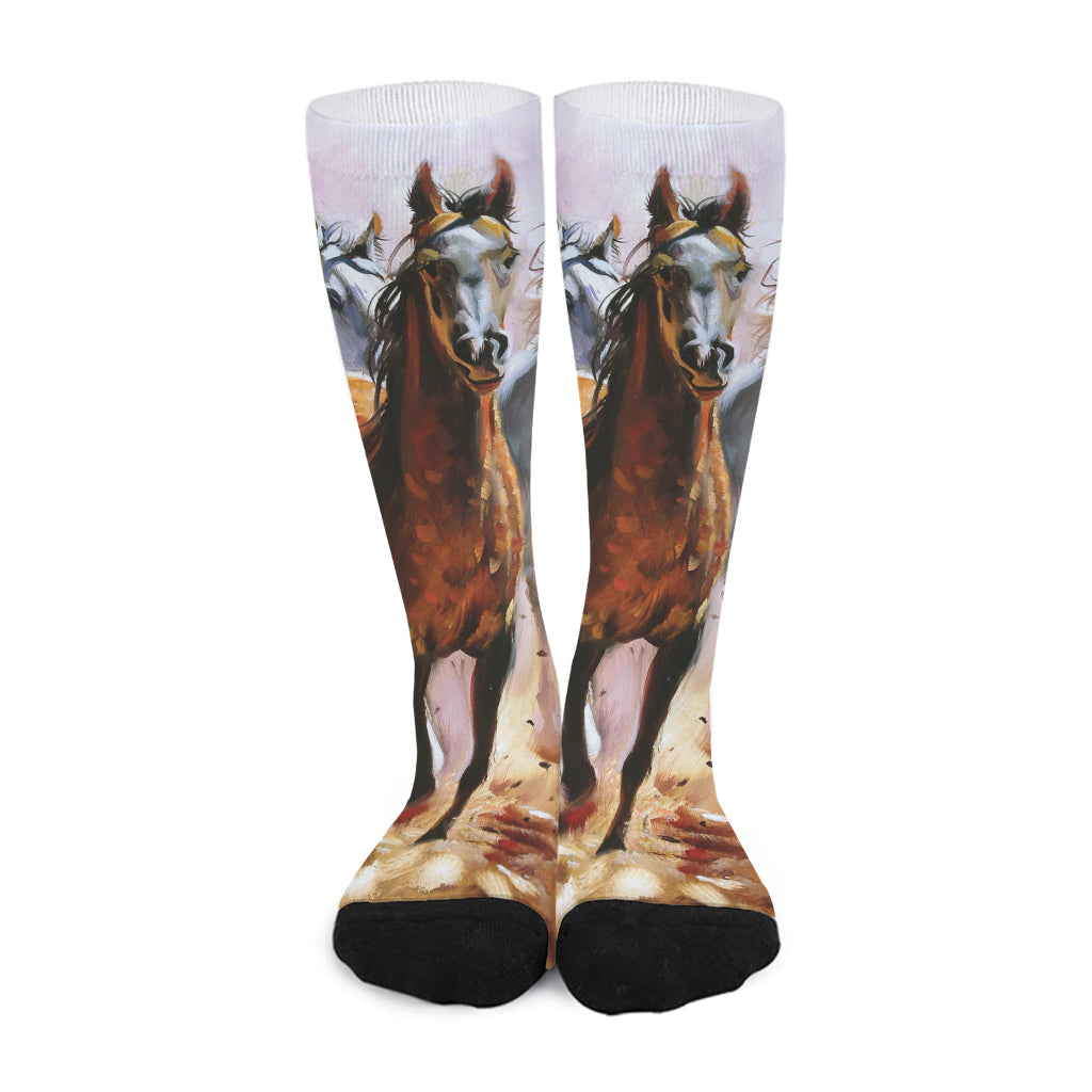Running Horses Painting Print Long Socks