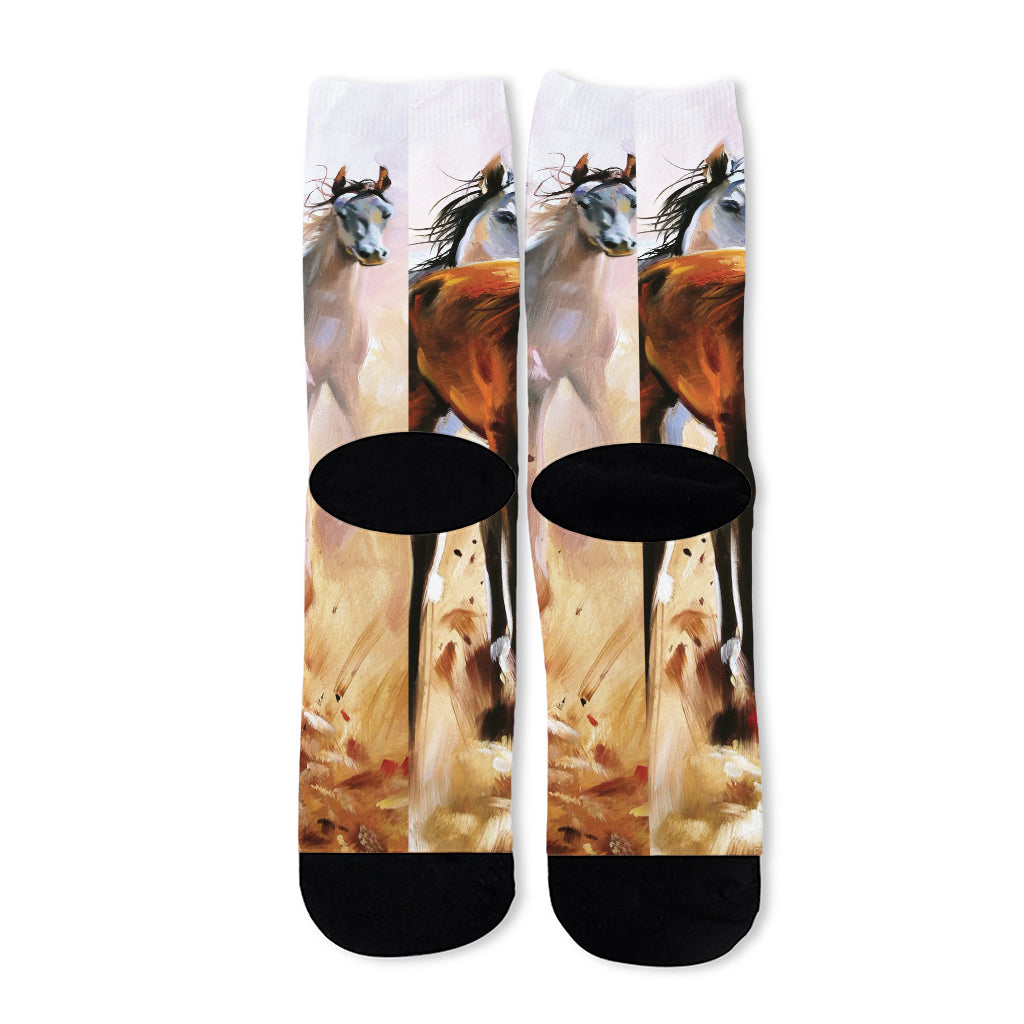 Running Horses Painting Print Long Socks