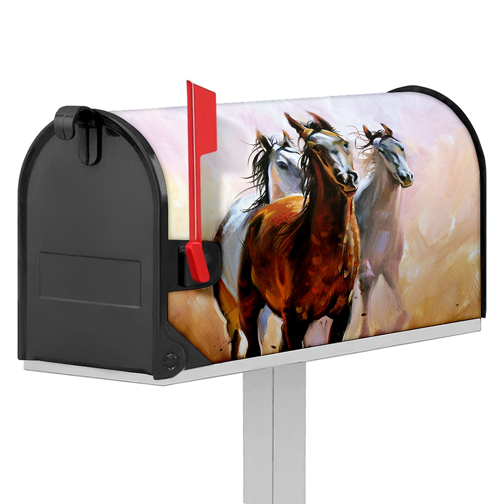 Running Horses Painting Print Mailbox Cover