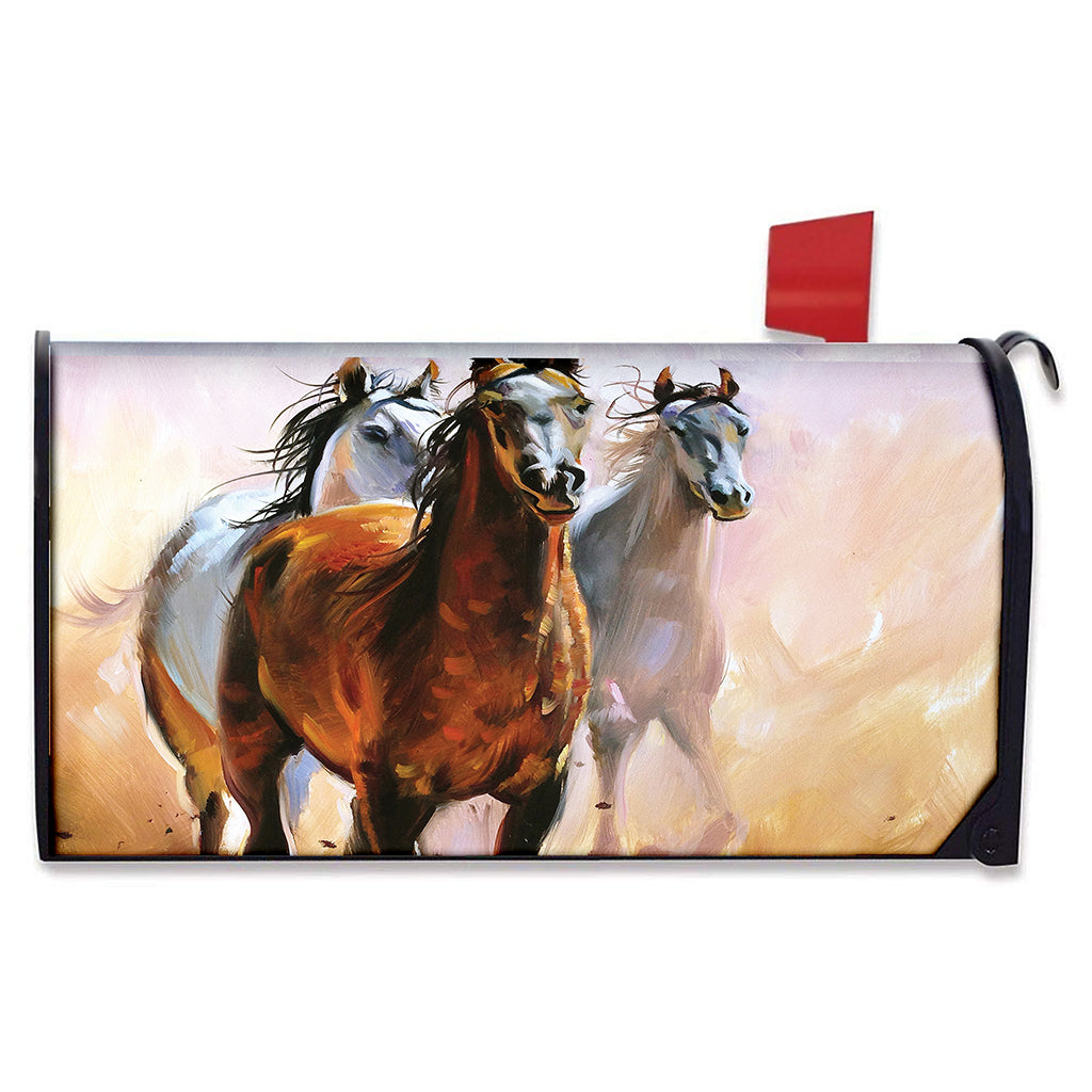 Running Horses Painting Print Mailbox Cover